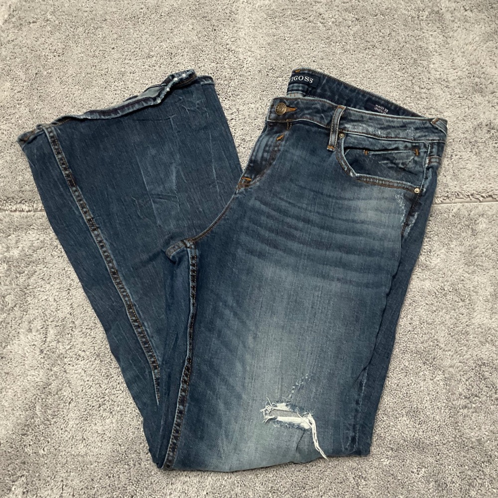 Vigoss The Chelsea Flare Jeans Dark Wash Distressed Denim Size 33x33 Womens